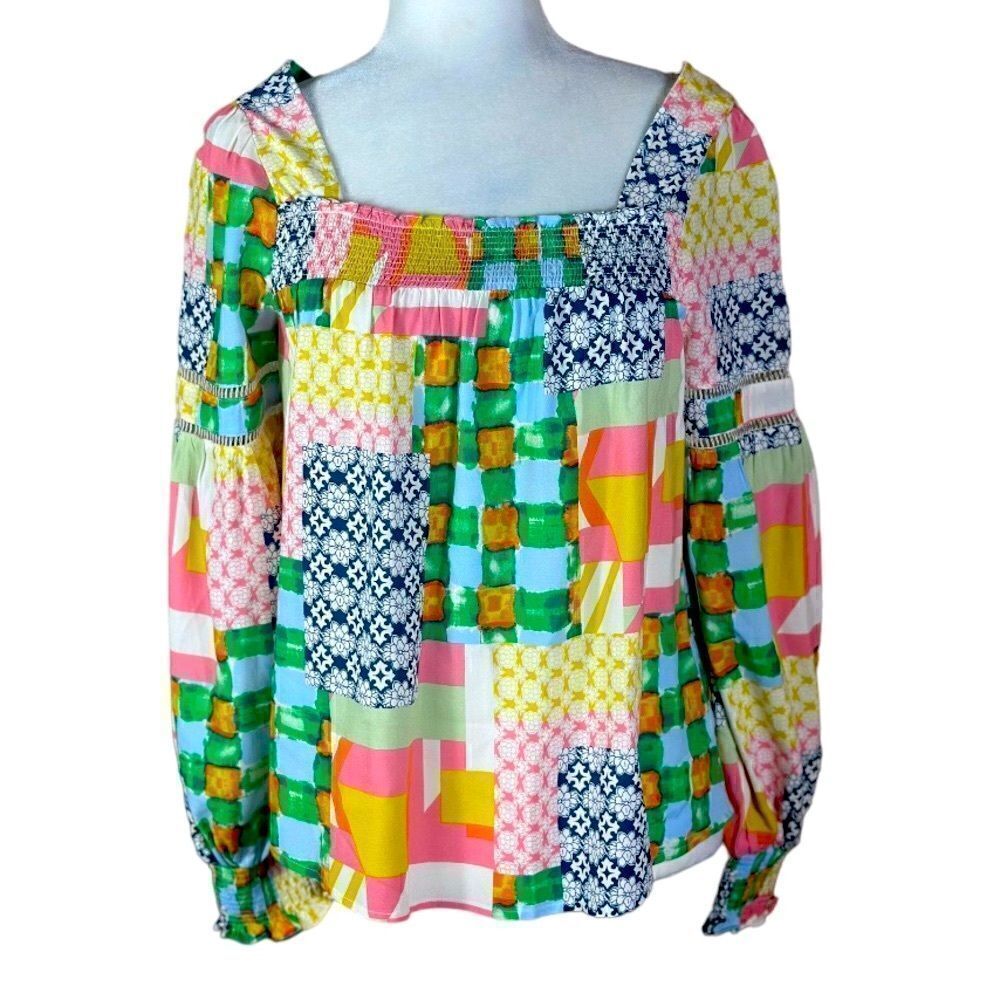 Fate Long Sleeve Multi Colored Bohemian Patchwork Top Size Small 📦